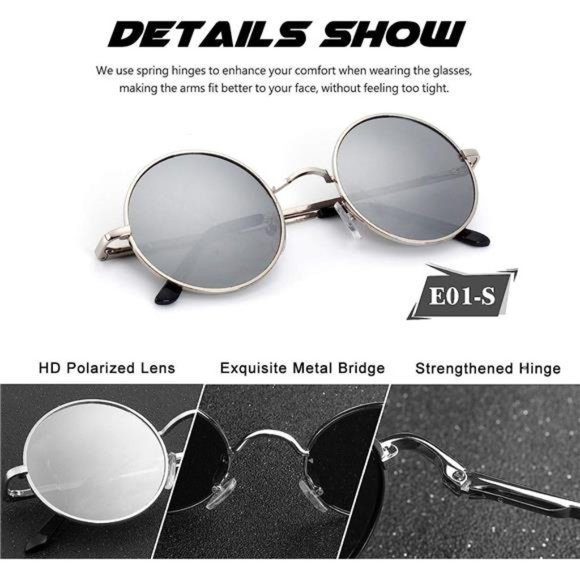 Cool Summer Mens or Womens Lennon Style Round Polarized Unisex Sunglasses - Picture 2 of 5